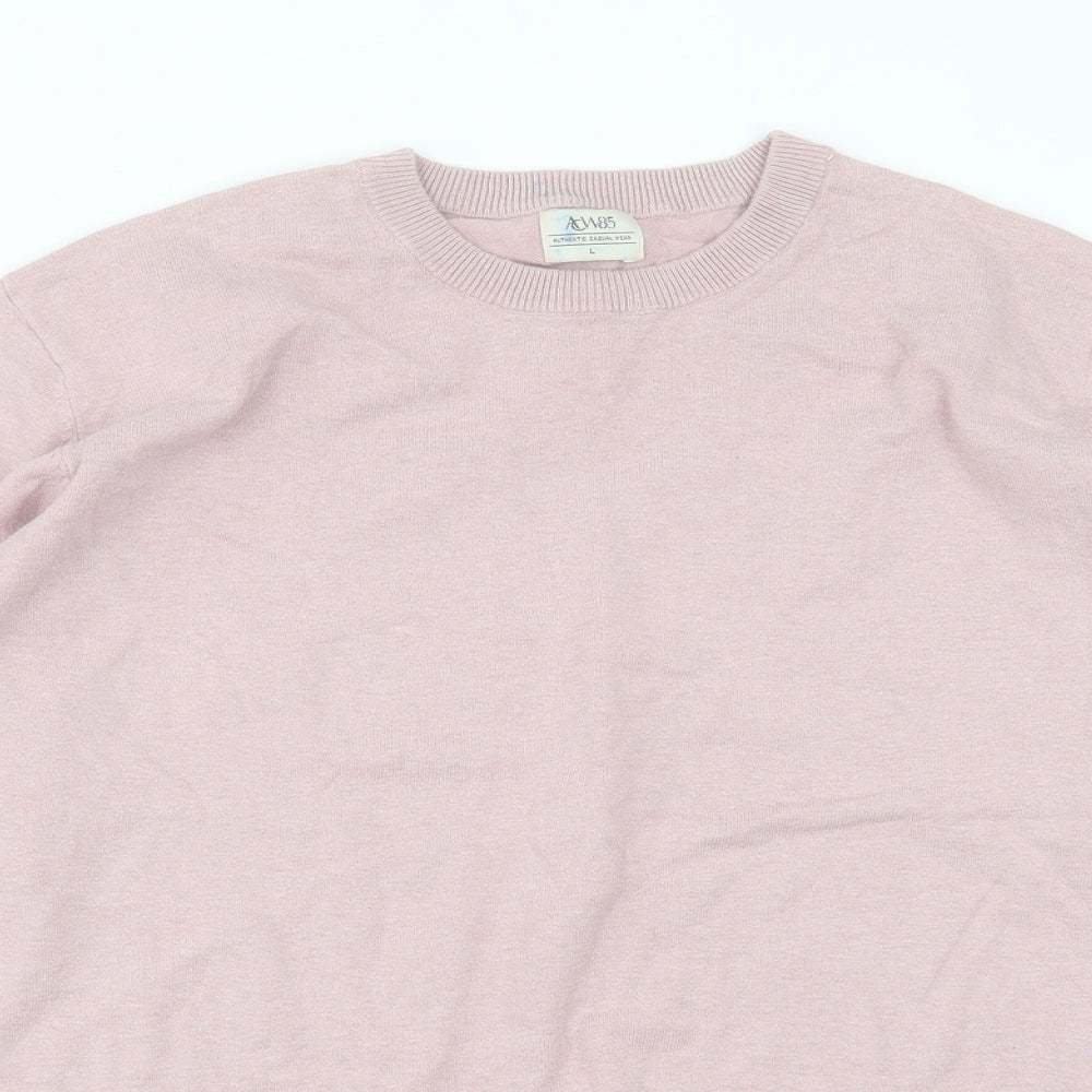 ACW85 Mens Pink Round Neck  Cotton Pullover Jumper Size L