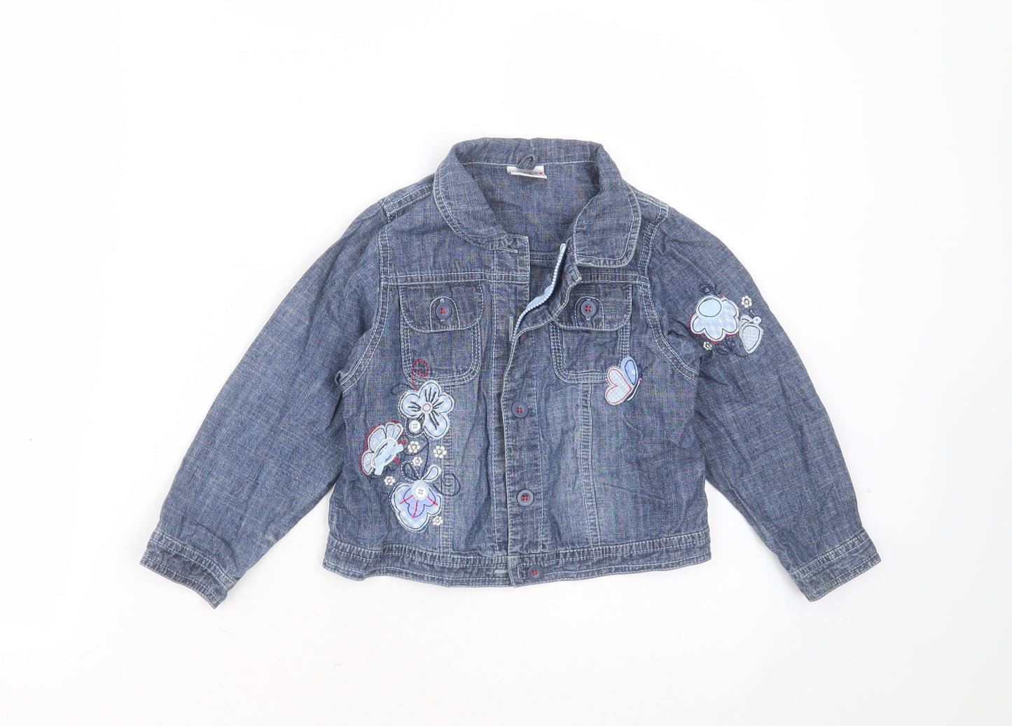 NEXT Girls Blue Floral  Jacket  Size 2-3 Years  Zip - Floral embroidery