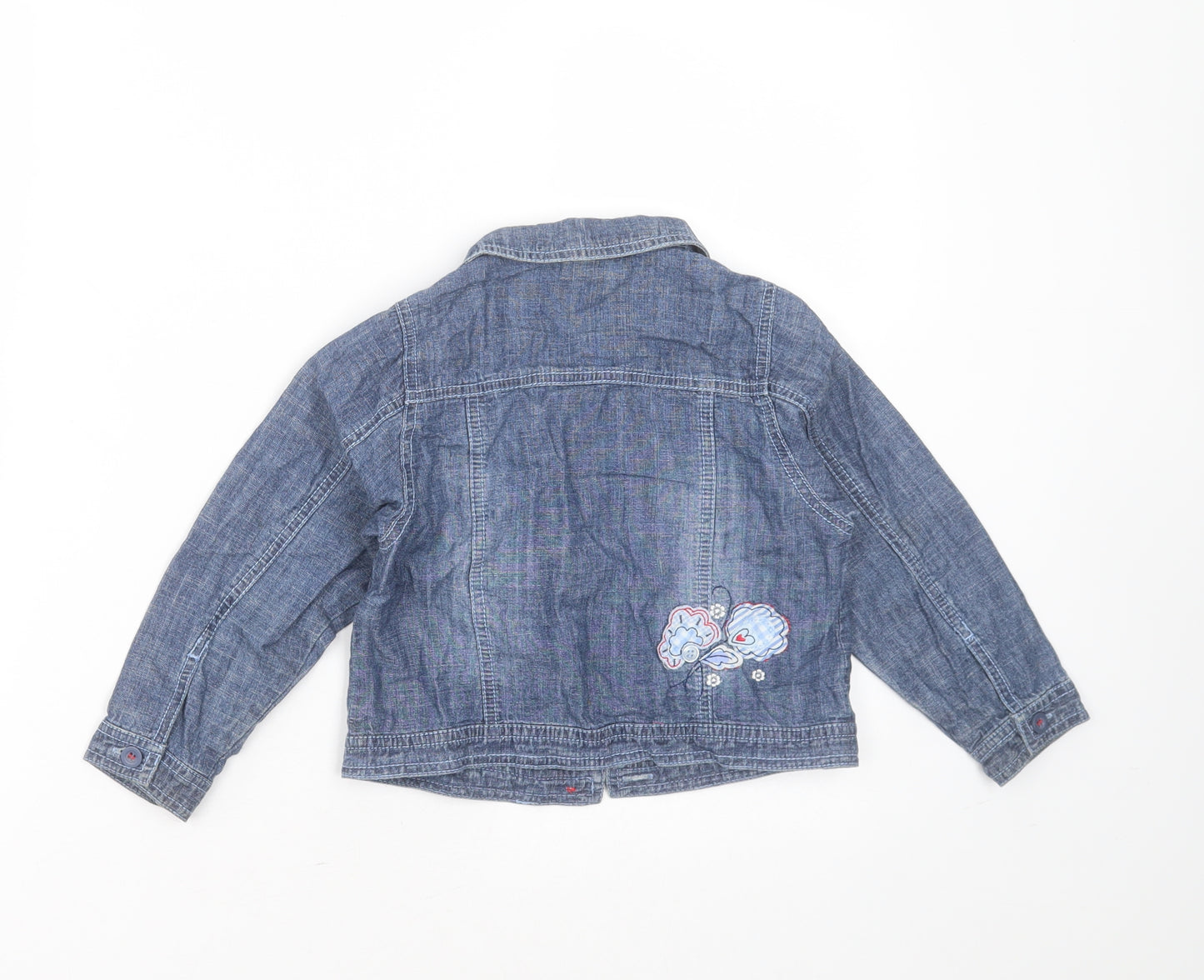 NEXT Girls Blue Floral  Jacket  Size 2-3 Years  Zip - Floral embroidery