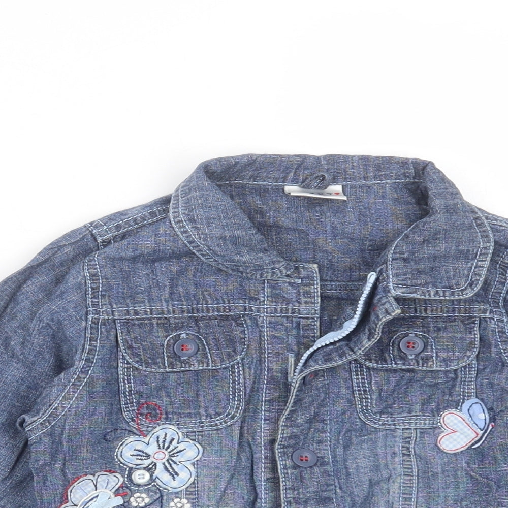 NEXT Girls Blue Floral  Jacket  Size 2-3 Years  Zip - Floral embroidery