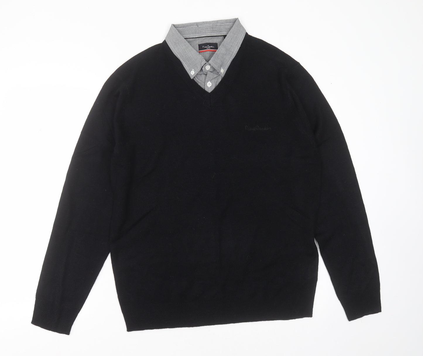 Pierre Cardin Mens Black Collared  Acrylic Pullover Jumper Size L
