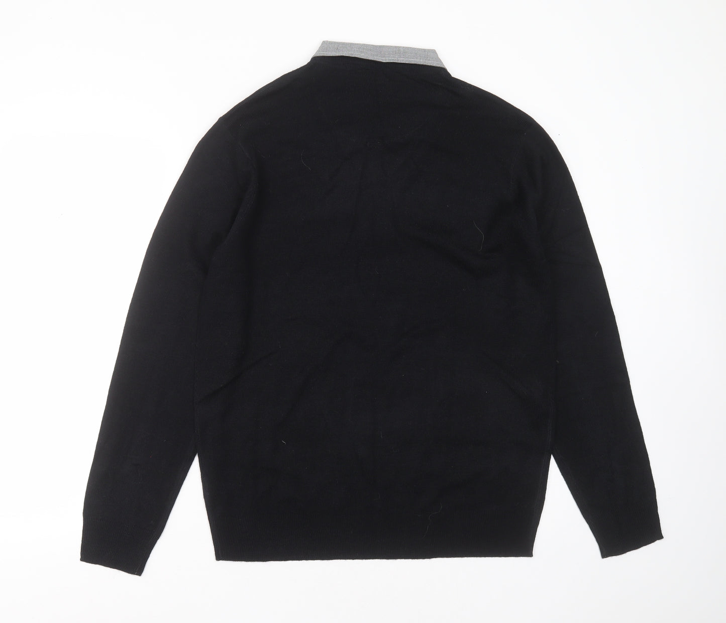 Pierre Cardin Mens Black Collared  Acrylic Pullover Jumper Size L