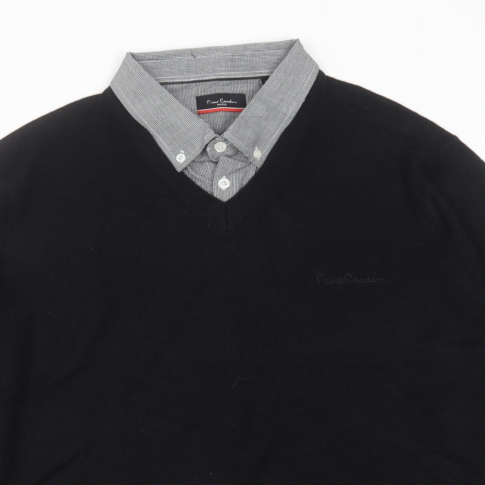 Pierre Cardin Mens Black Collared  Acrylic Pullover Jumper Size L
