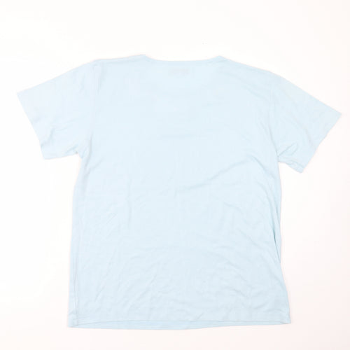 emily claire Womens Blue  Cotton Blend Basic T-Shirt Size M Round Neck - Embroidered detail