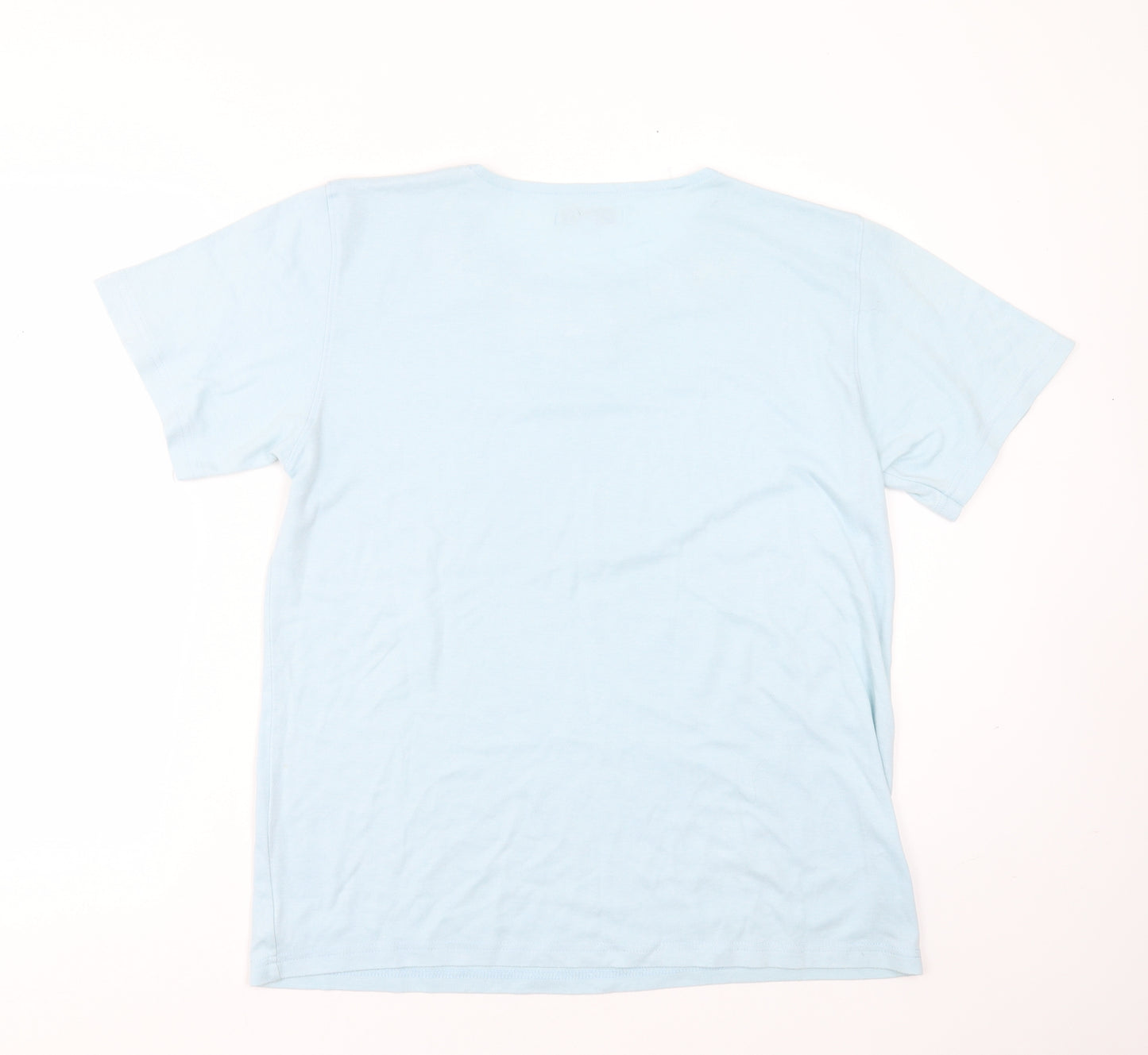 emily claire Womens Blue  Cotton Blend Basic T-Shirt Size M Round Neck - Embroidered detail