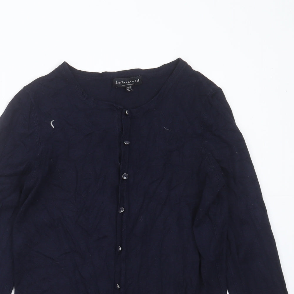 F&F Womens Blue Round Neck  Polyester Cardigan Jumper Size 10