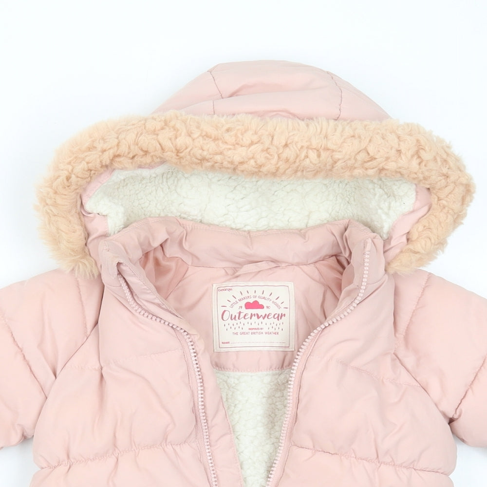 George Girls Pink   Puffer Jacket Coat Size 12-18 Months   Zip