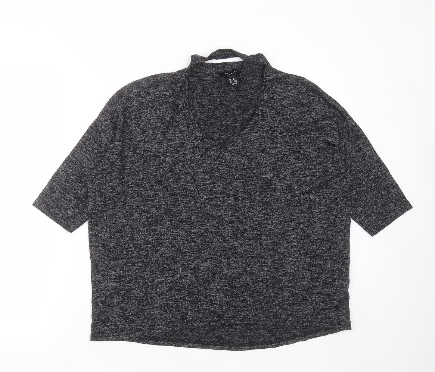 New Look Womens Grey V-Neck  Viscose Pullover Jumper Size M   - Choker style neck