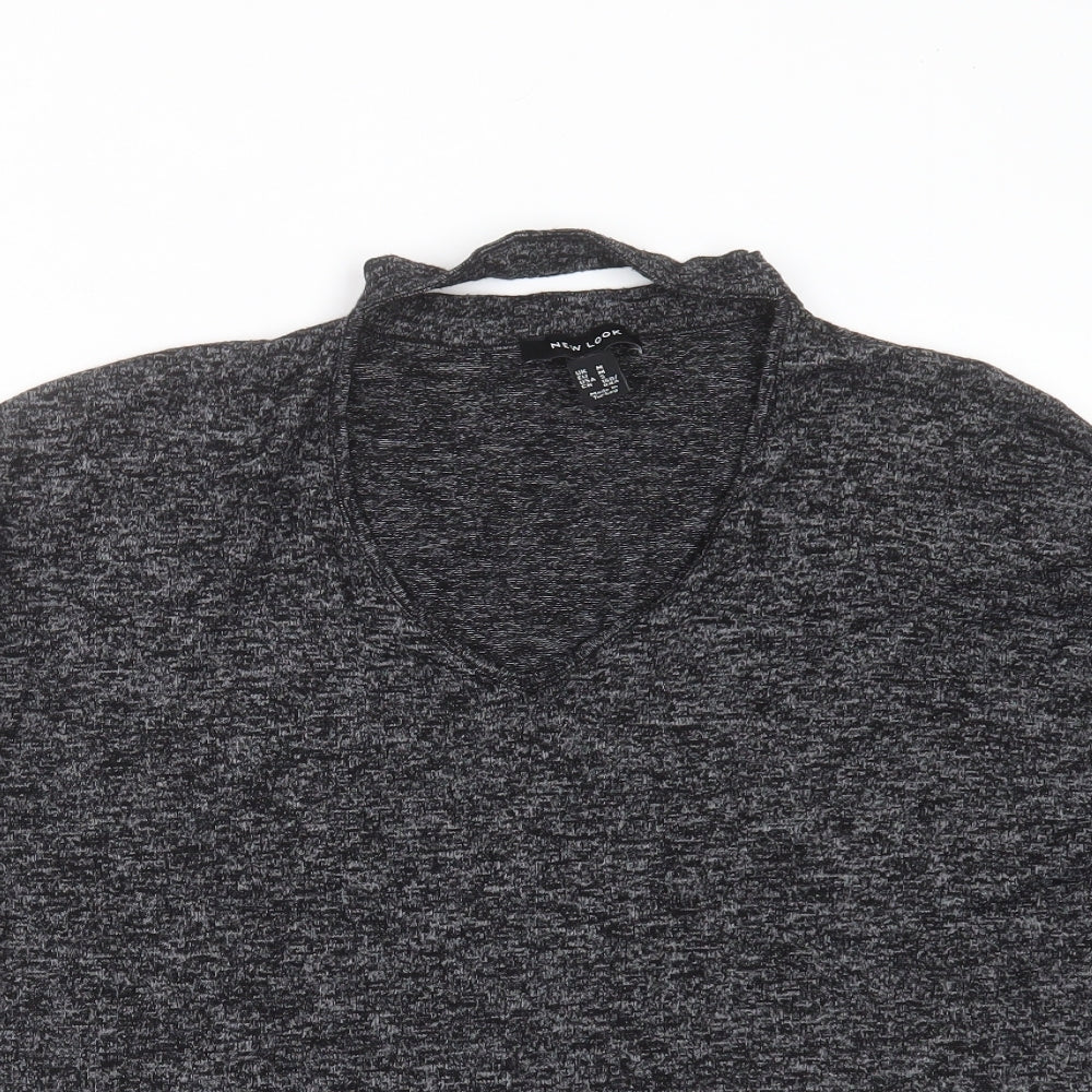 New Look Womens Grey V-Neck  Viscose Pullover Jumper Size M   - Choker style neck