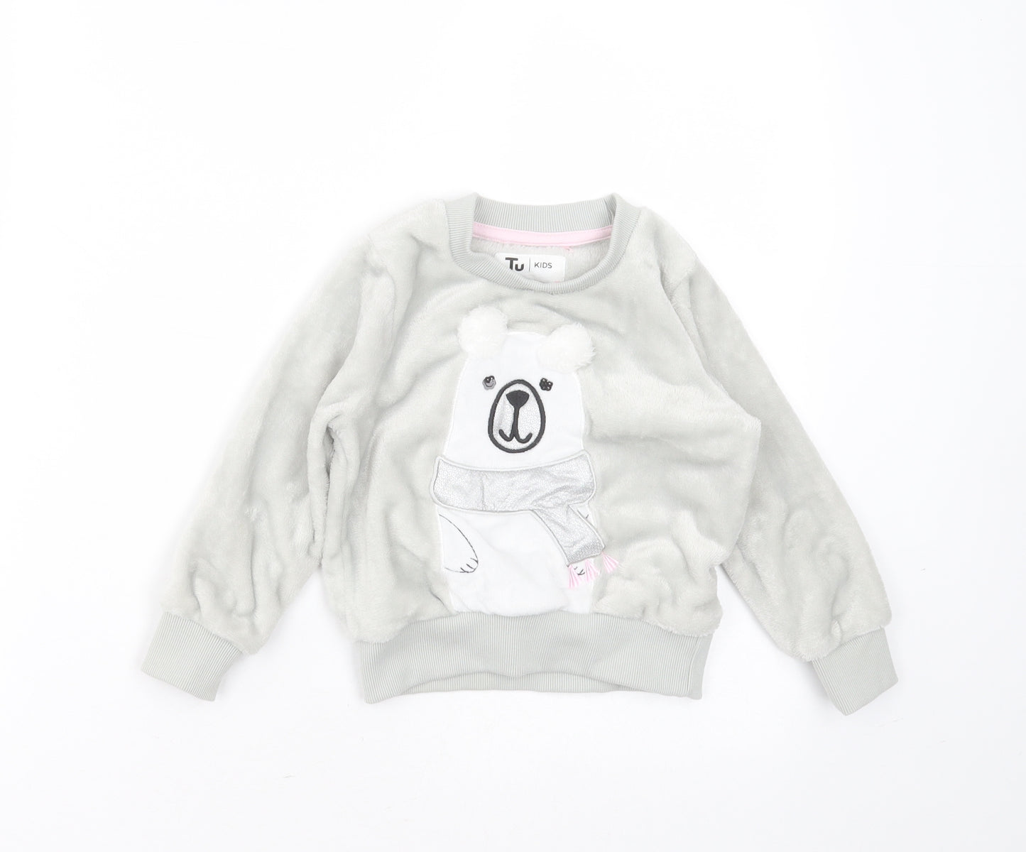 TU Girls Grey Round Neck  Polyester Pullover Jumper Size 2-3 Years   - animal