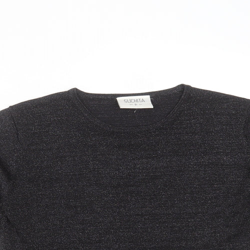Suchita Womens Black Round Neck  Viscose Pullover Jumper Size S