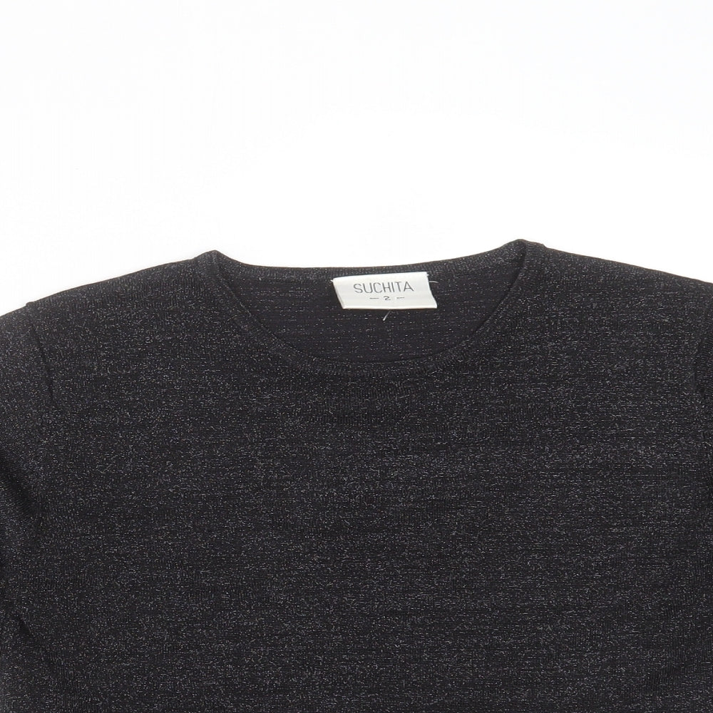 Suchita Womens Black Round Neck  Viscose Pullover Jumper Size S