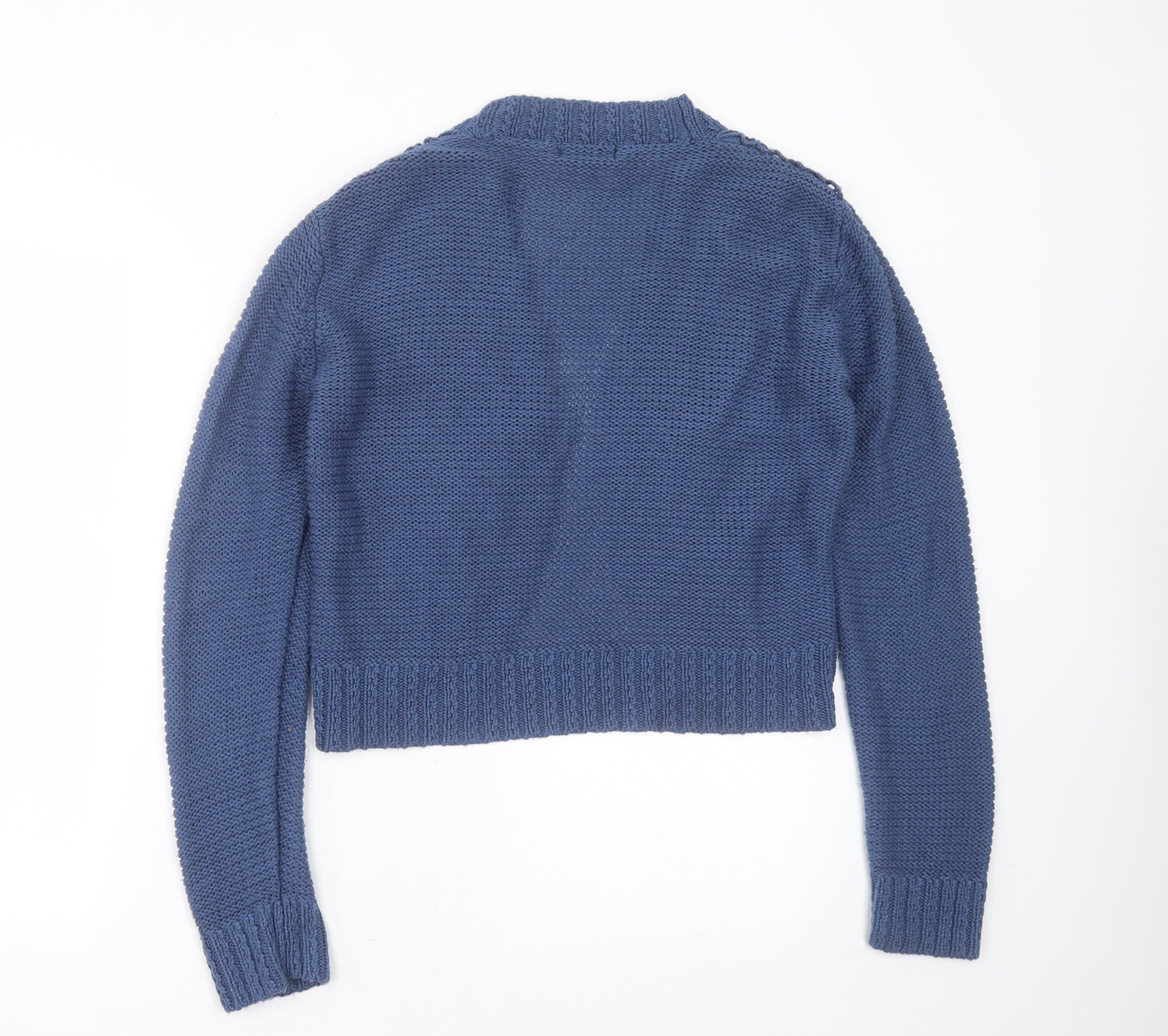 BM collection Womens Blue V-Neck Geometric Acrylic Cardigan Jumper Size M   - crochet detail