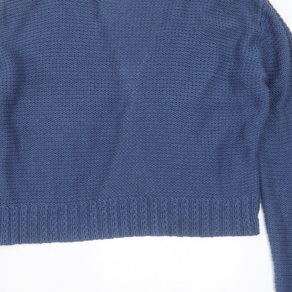 BM collection Womens Blue V-Neck Geometric Acrylic Cardigan Jumper Size M   - crochet detail