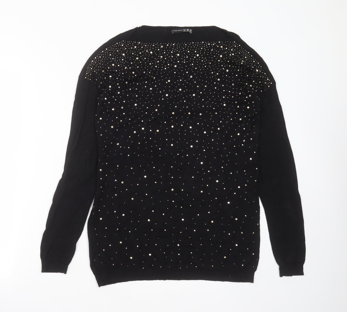 Primark Womens Black Boat Neck  Viscose Pullover Jumper Size 8   - studded