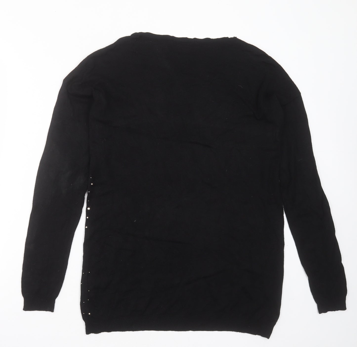 Primark Womens Black Boat Neck  Viscose Pullover Jumper Size 8   - studded