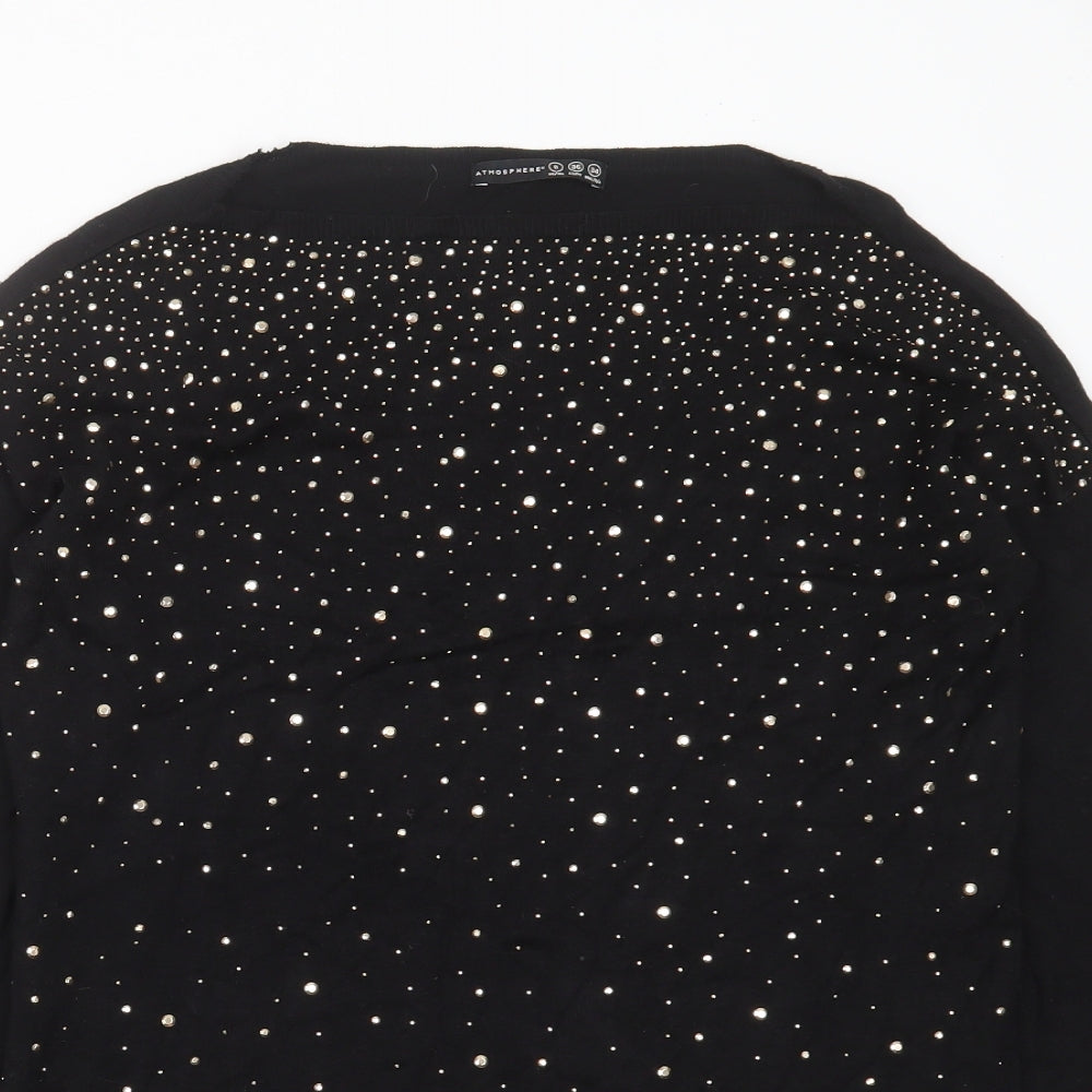 Primark Womens Black Boat Neck  Viscose Pullover Jumper Size 8   - studded