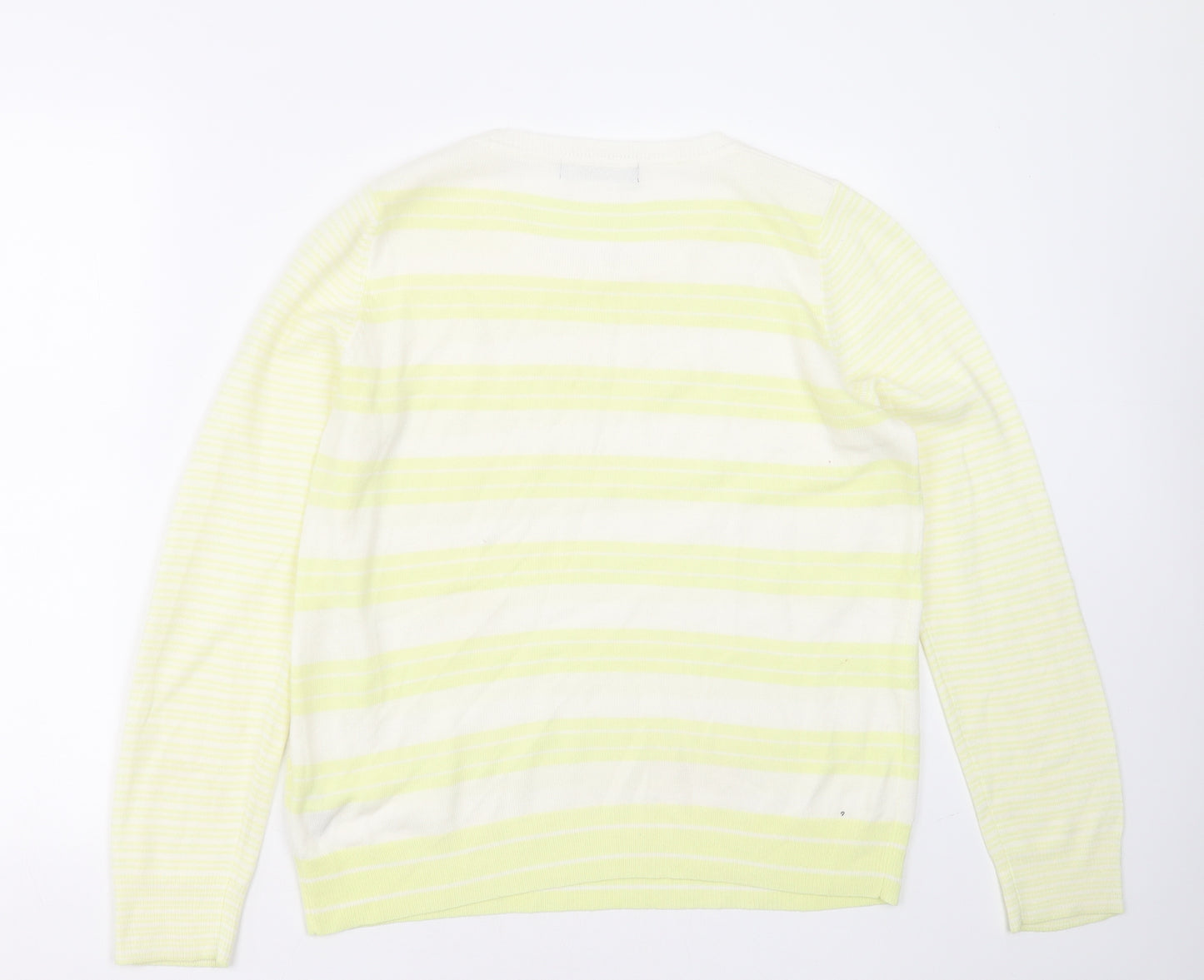 Marks and Spencer Womens Yellow Round Neck Striped Acrylic Pullover Jumper Size 12