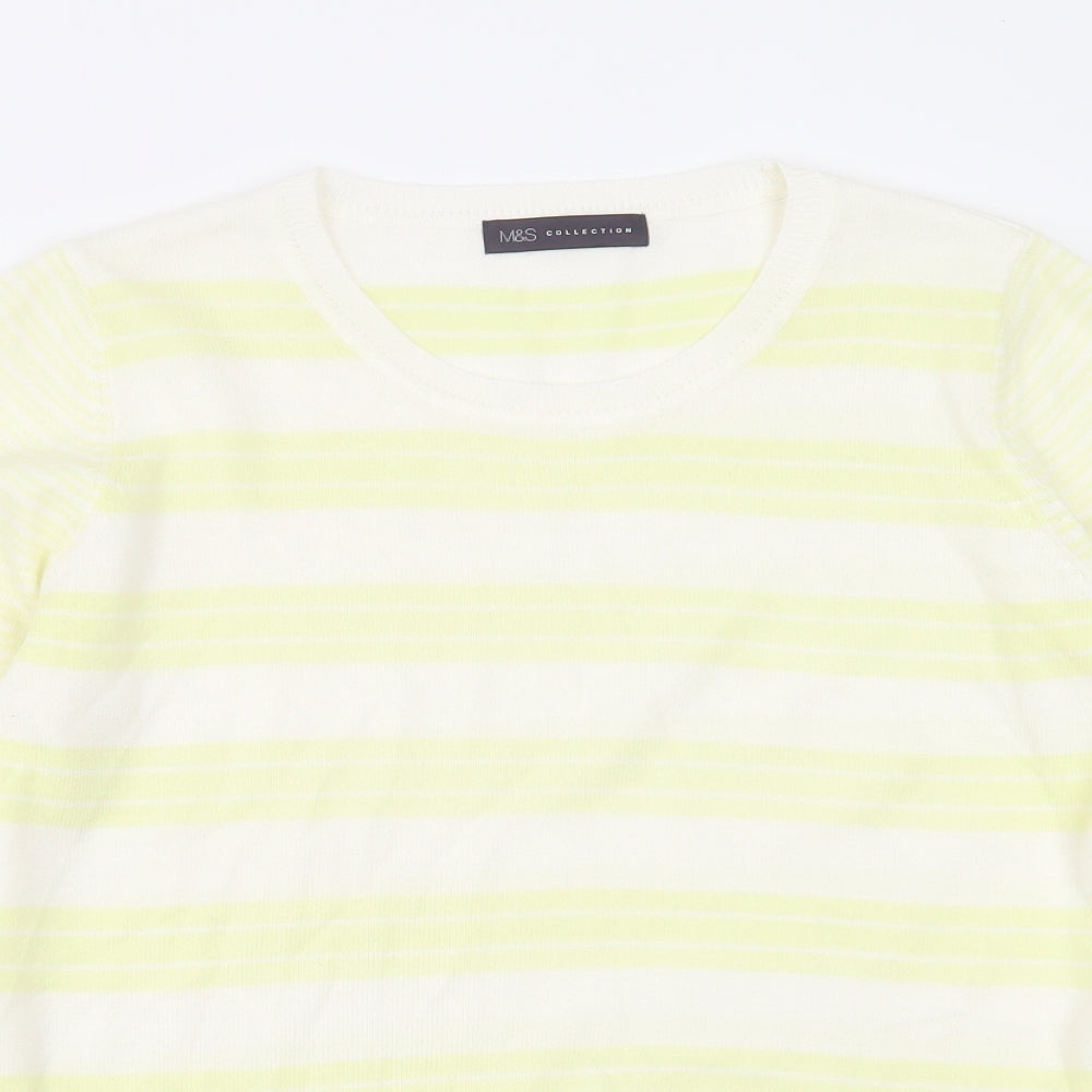 Marks and Spencer Womens Yellow Round Neck Striped Acrylic Pullover Jumper Size 12