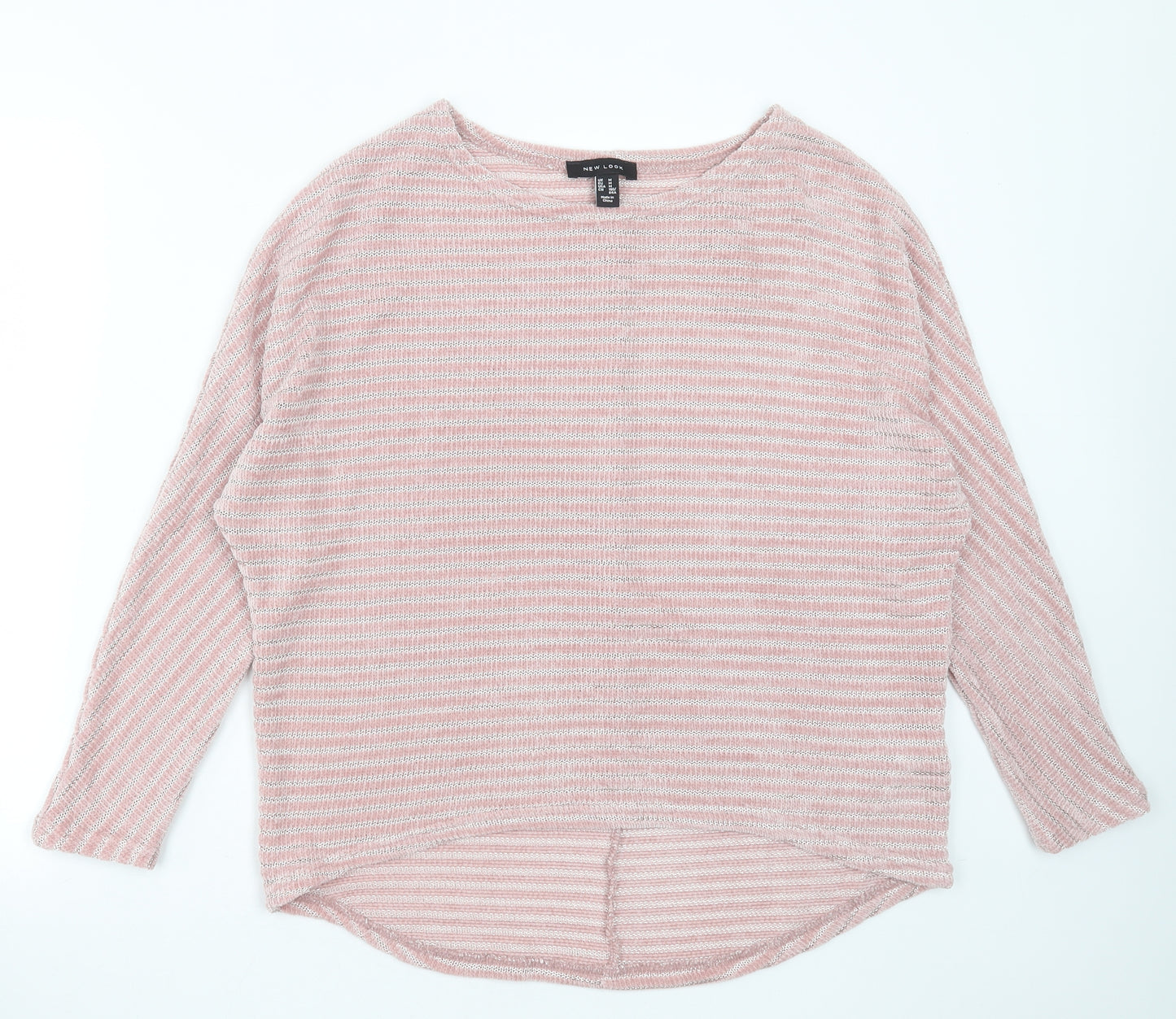 New Look Womens Pink Round Neck Striped Polyester Pullover Jumper Size M