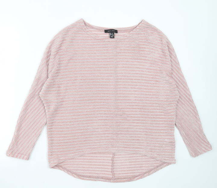 New Look Womens Pink Round Neck Striped Polyester Pullover Jumper Size M