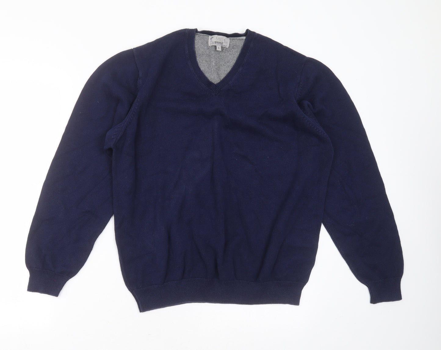 Marks and Spencer Mens Blue V-Neck  Cotton Pullover Jumper Size L