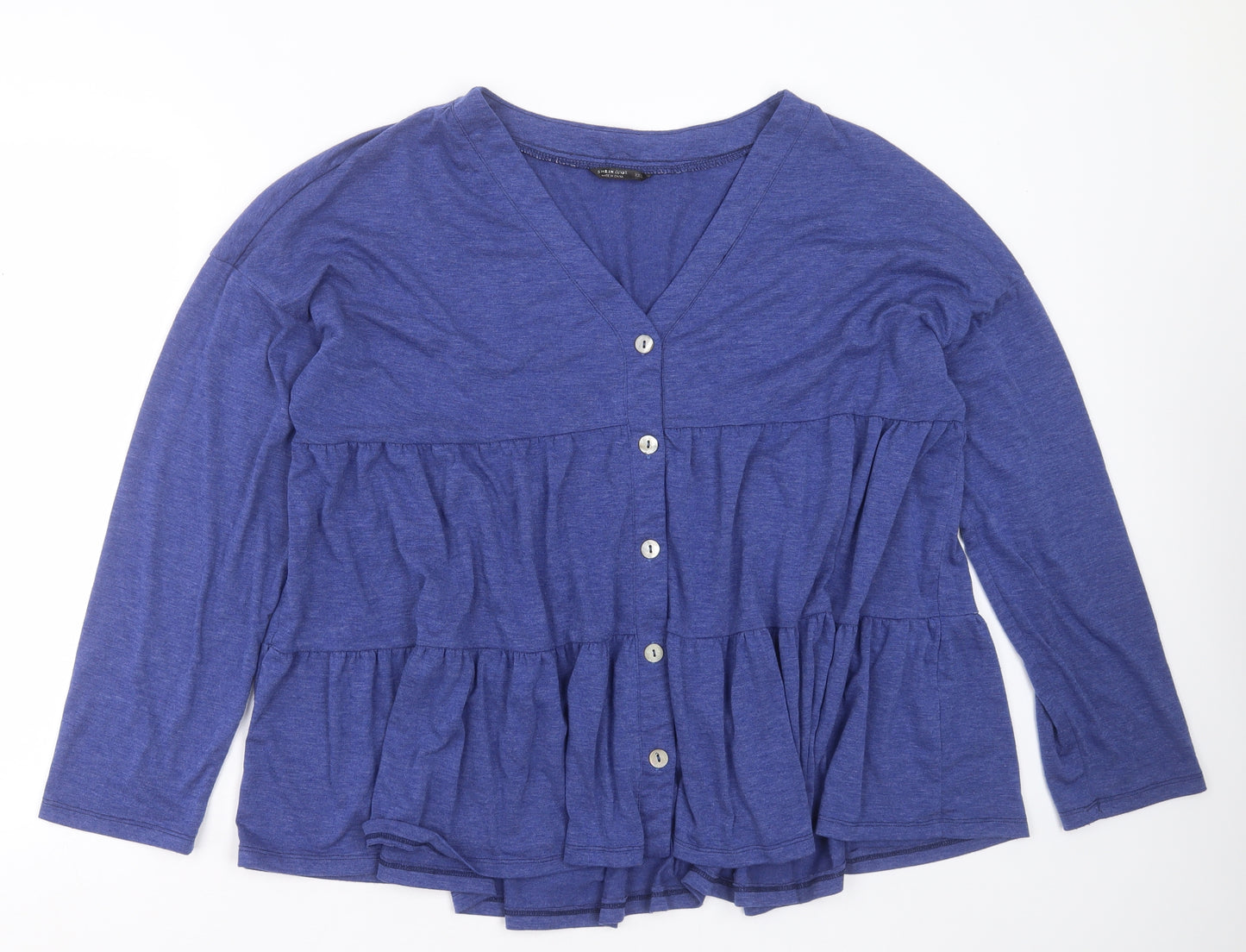 SheIn Womens Blue  Polyester Basic Blouse Size 3XL V-Neck