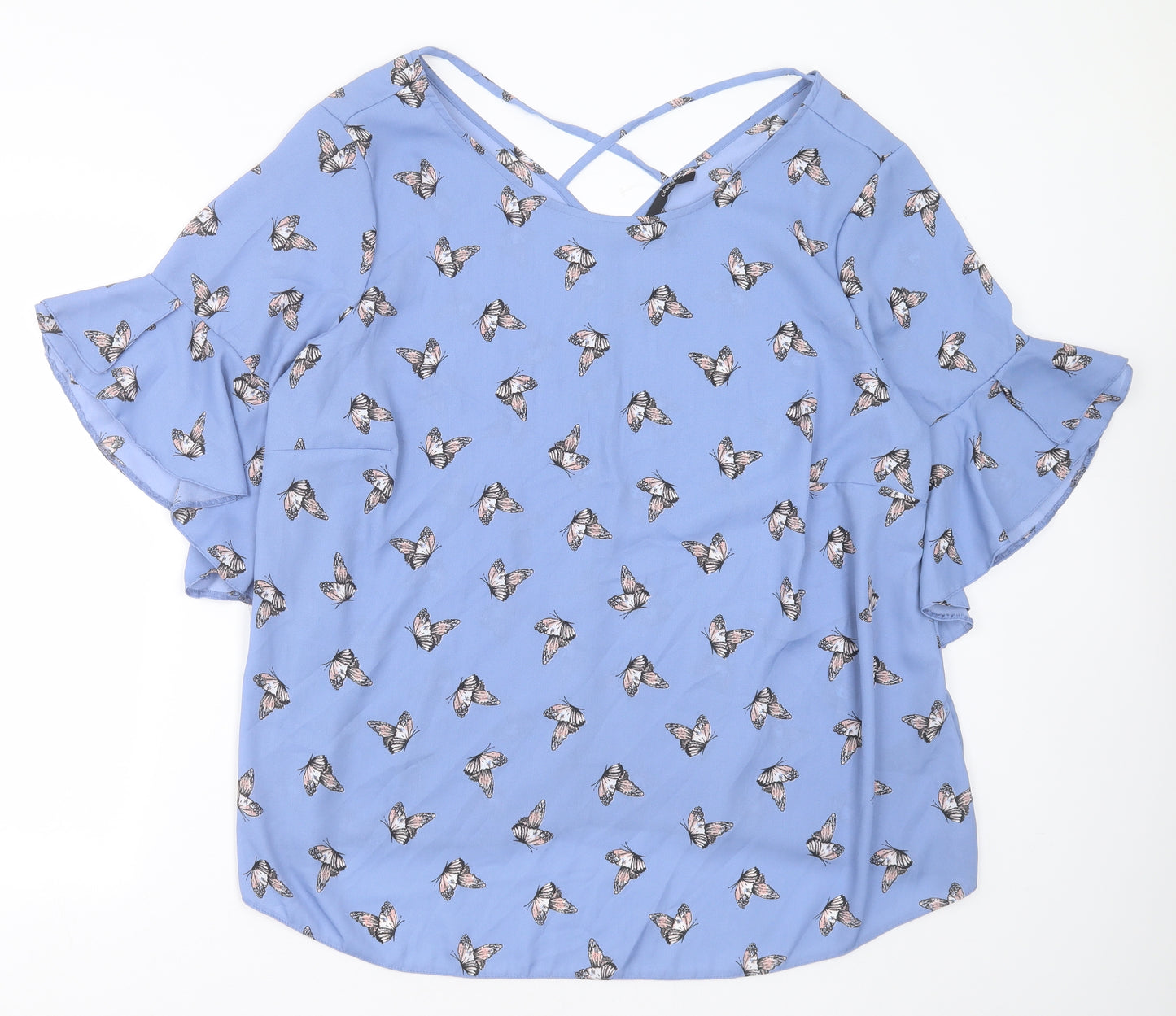 George Womens Blue  Polyester Basic Blouse Size 24 Round Neck - Butterflies print