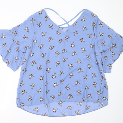 George Womens Blue  Polyester Basic Blouse Size 24 Round Neck - Butterflies print