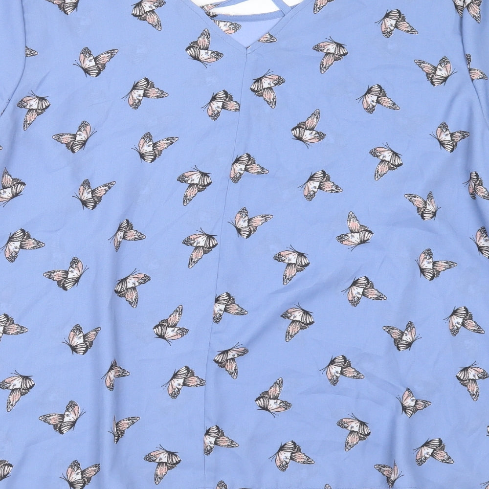 George Womens Blue  Polyester Basic Blouse Size 24 Round Neck - Butterflies print