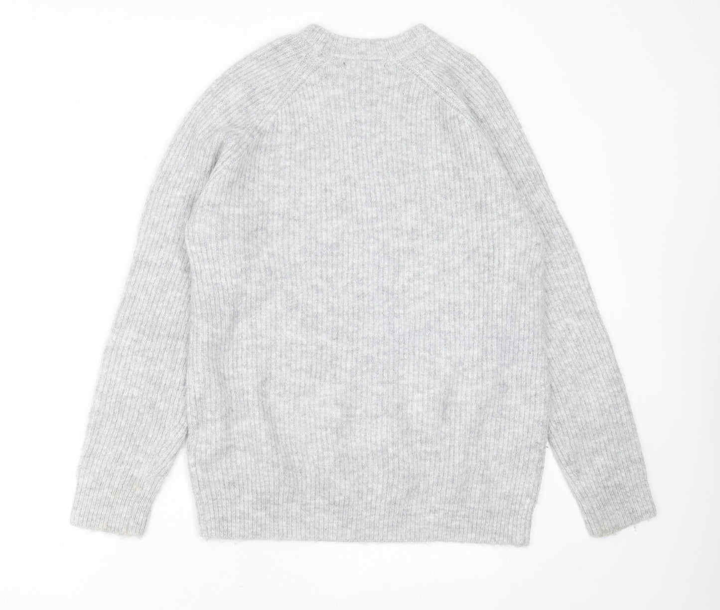 Primark Womens Grey Round Neck Striped Acrylic Pullover Jumper Size M