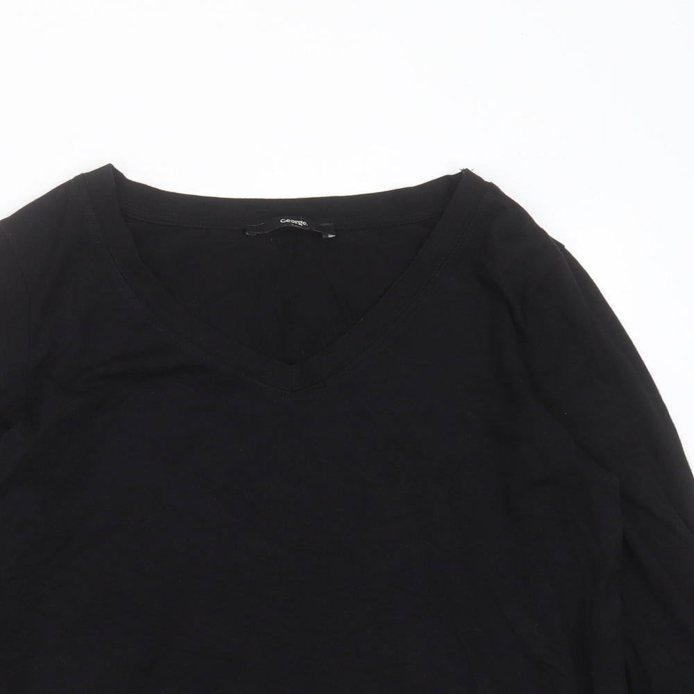 George Womens Black  Cotton Basic T-Shirt Size 10 V-Neck