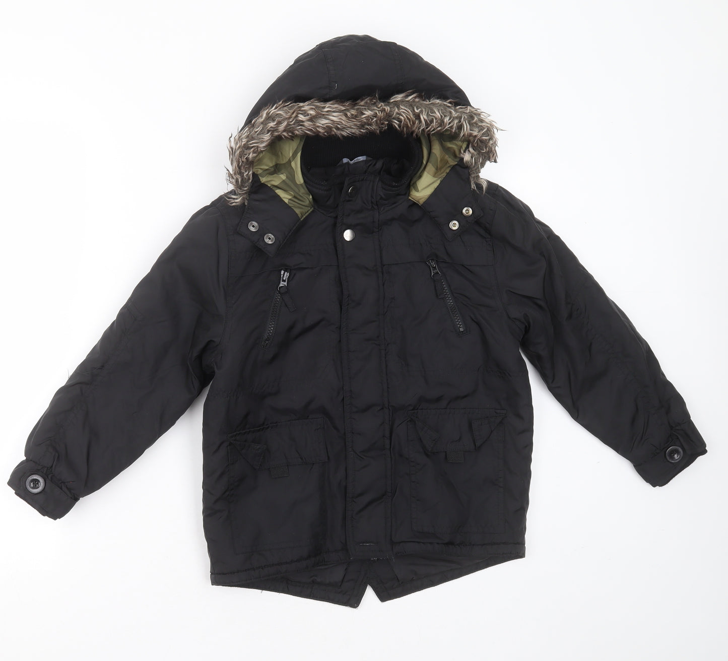 George Boys Black   Parka Jacket Size 6-7 Years  Zip