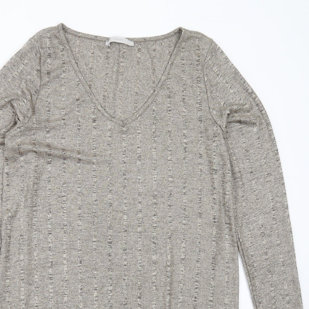 George Womens Gold V-Neck Striped Polyester Pullover Jumper Size 14