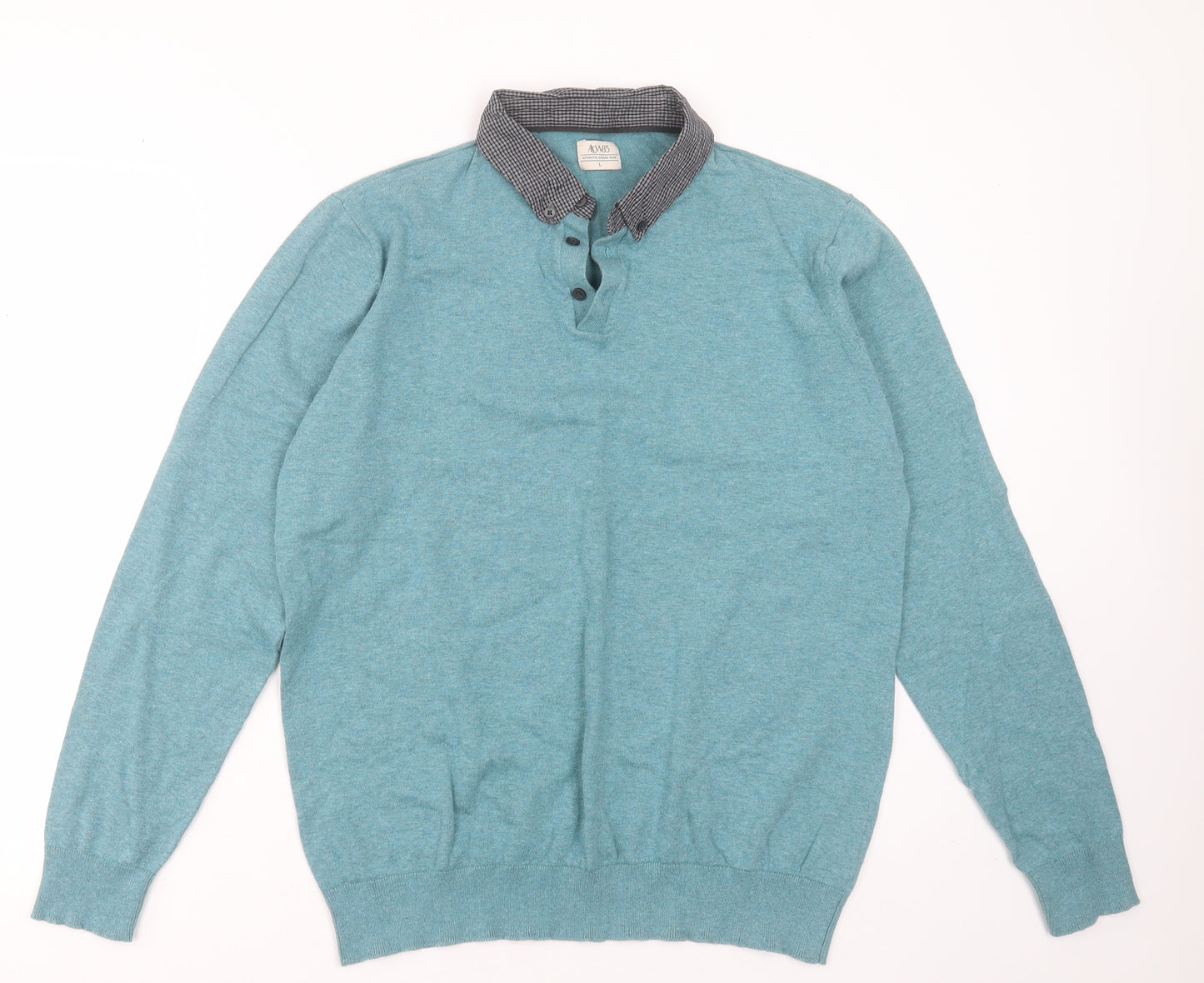 ACW85 Mens Green Collared  Cotton Pullover Jumper Size L
