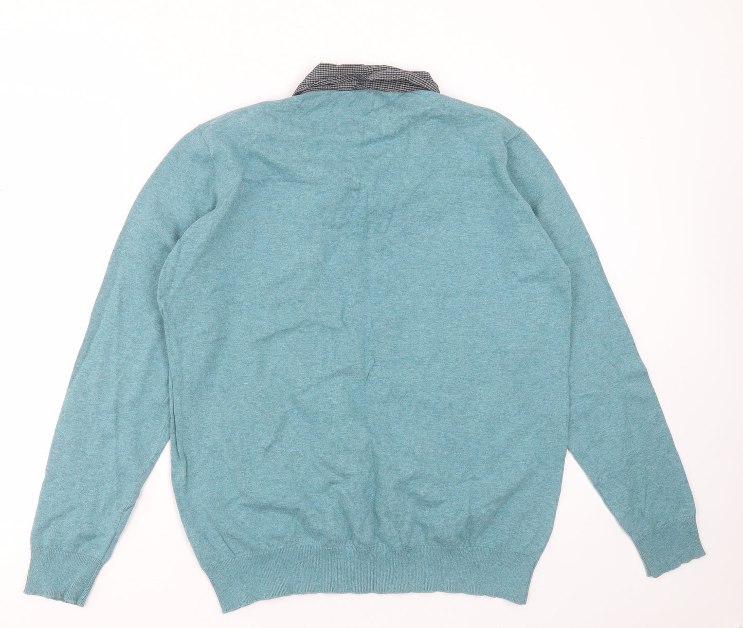 ACW85 Mens Green Collared  Cotton Pullover Jumper Size L