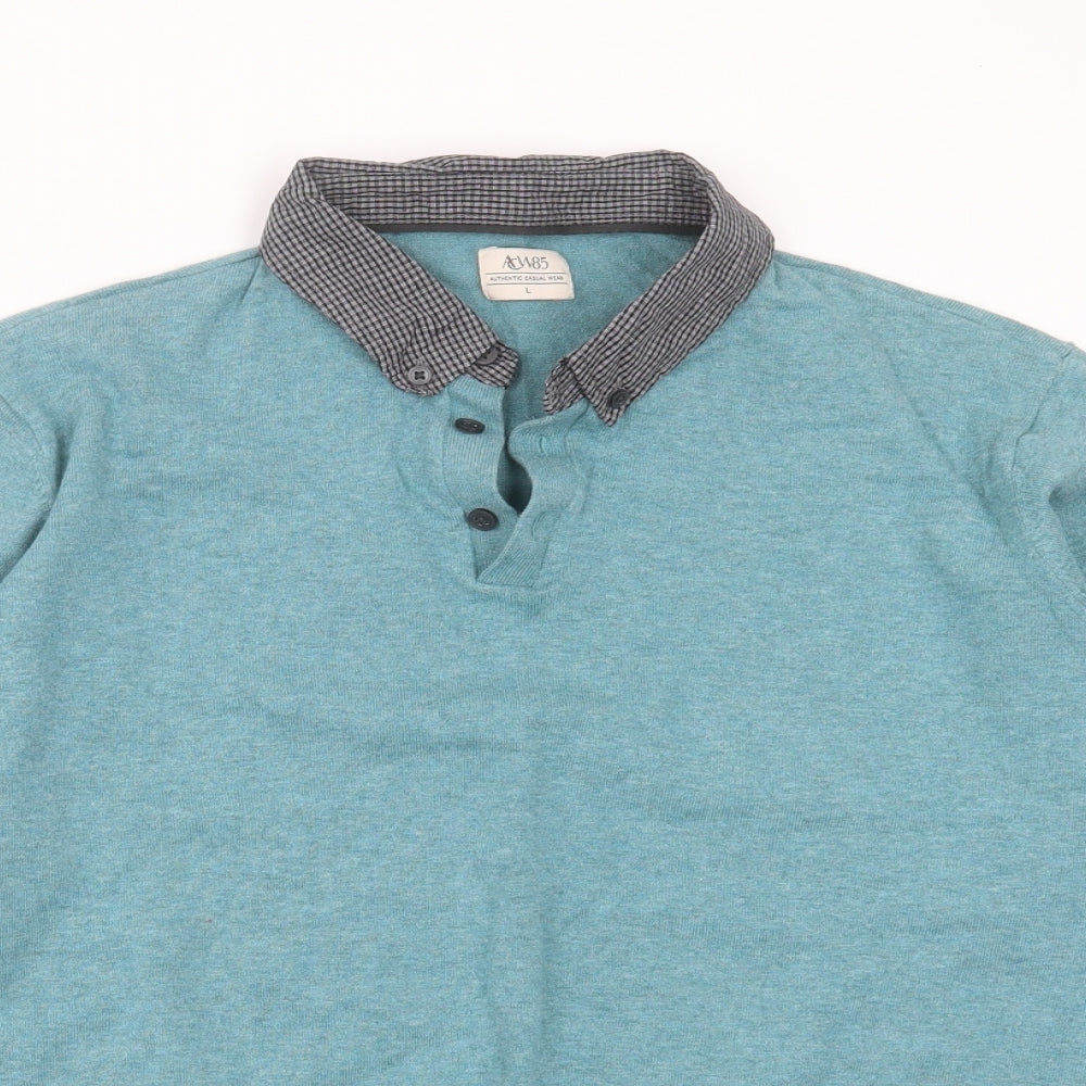 ACW85 Mens Green Collared  Cotton Pullover Jumper Size L