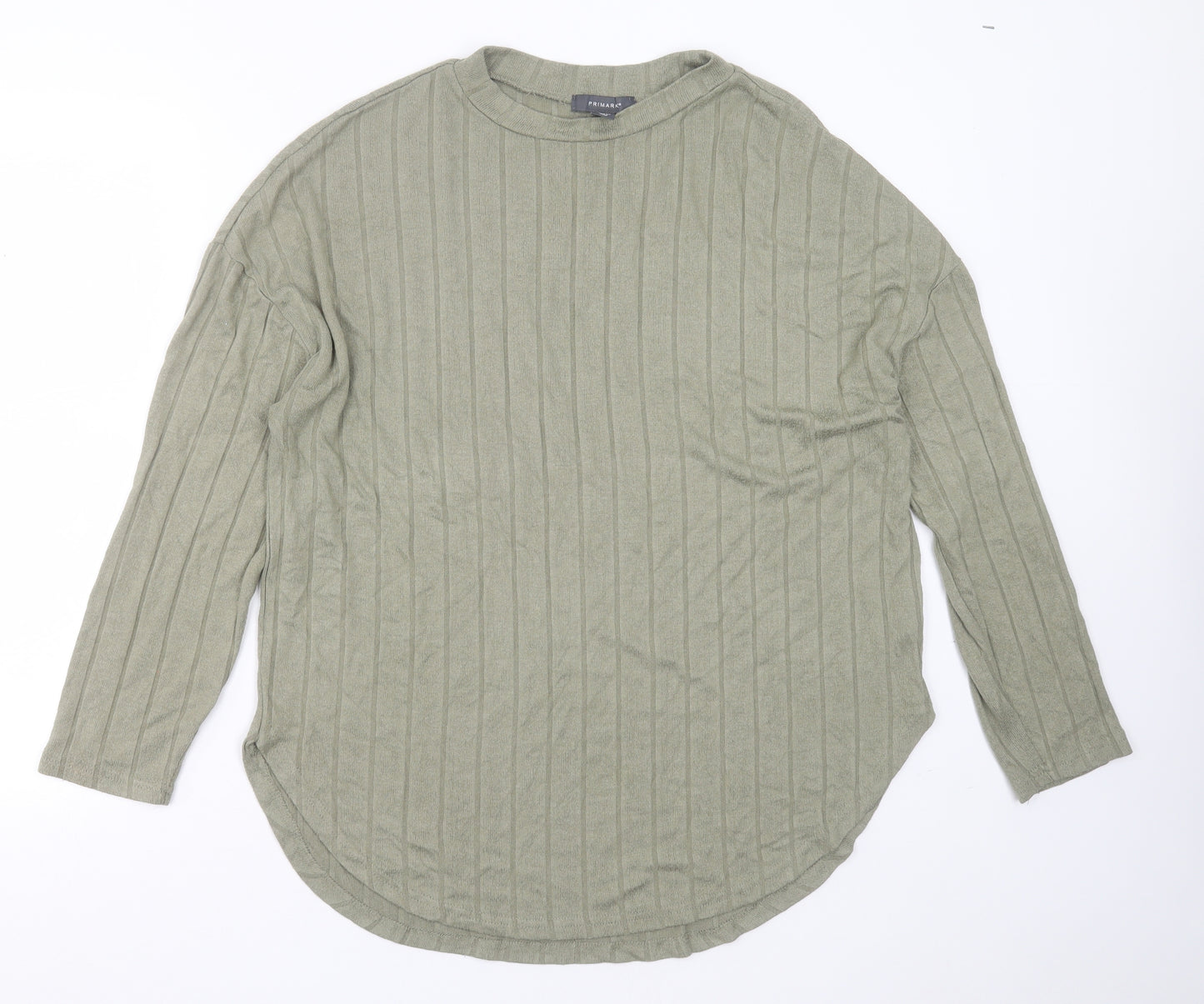 Primark Womens Green Round Neck Striped Viscose Pullover Jumper Size M