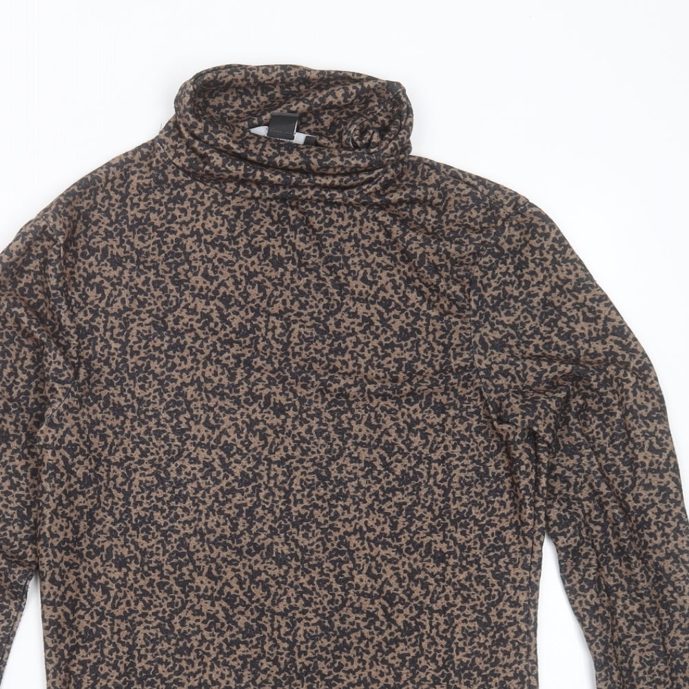 Primark Womens Brown Animal Print Polyester Basic T-Shirt Size XS Roll Neck