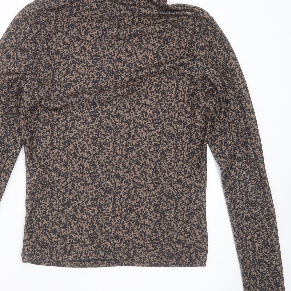 Primark Womens Brown Animal Print Polyester Basic T-Shirt Size XS Roll Neck
