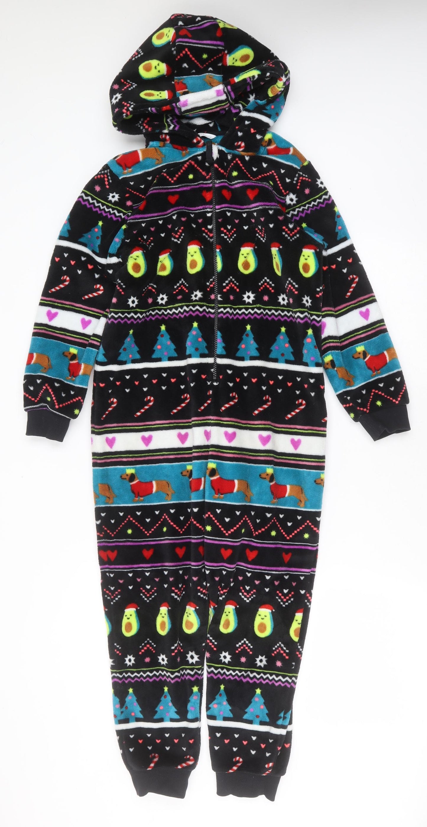 Marks and Spencer Boys Black Geometric Polyester  One Piece Size 9-10 Years  Zip - onesie