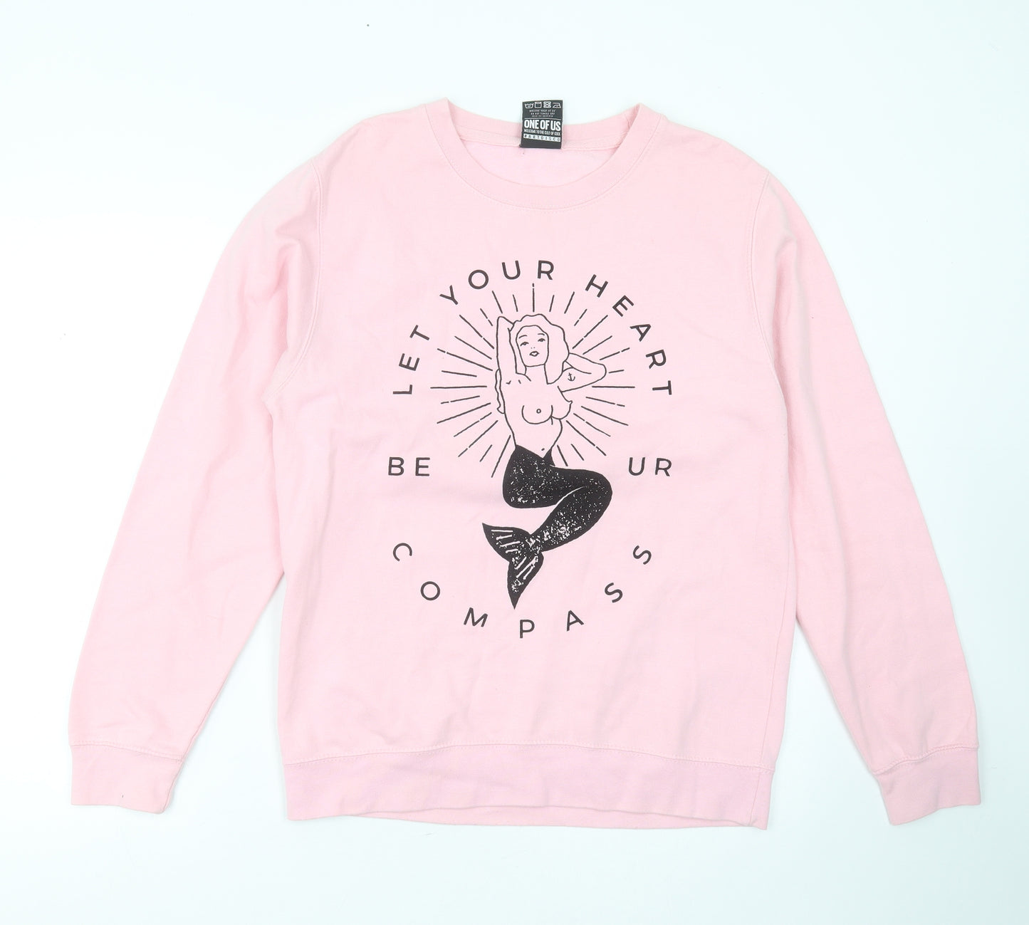 Art Disco Mens Pink  Cotton Pullover Sweatshirt Size S   - mermaid