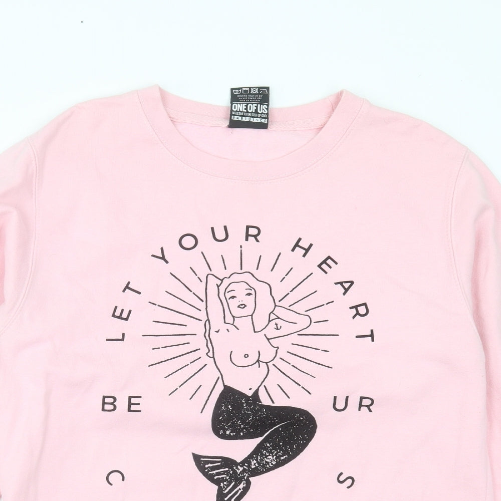 Art Disco Mens Pink  Cotton Pullover Sweatshirt Size S   - mermaid