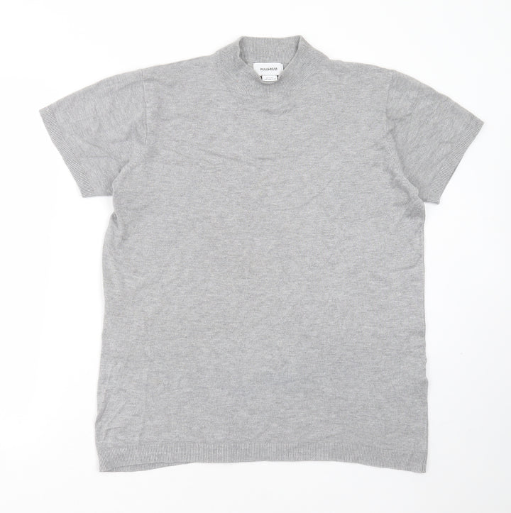 Pull&Bear Womens Grey Round Neck  Viscose Pullover Jumper Size M