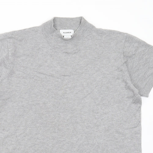 Pull&Bear Womens Grey Round Neck  Viscose Pullover Jumper Size M