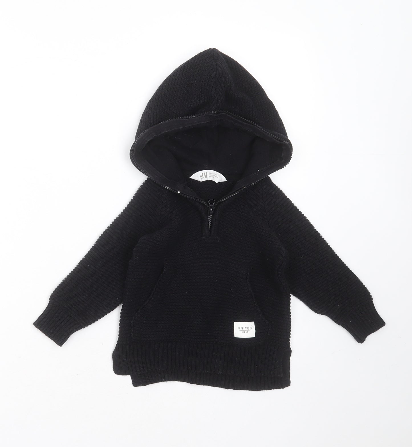 H&M Boys Black Striped Cotton Pullover Jumper Size 18-24 Months