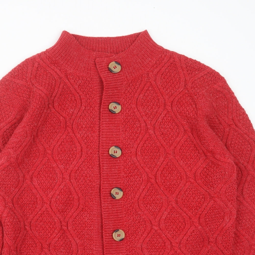 Damart Womens Red Round Neck Argyle/Diamond Acrylic Cardigan Jumper Size M