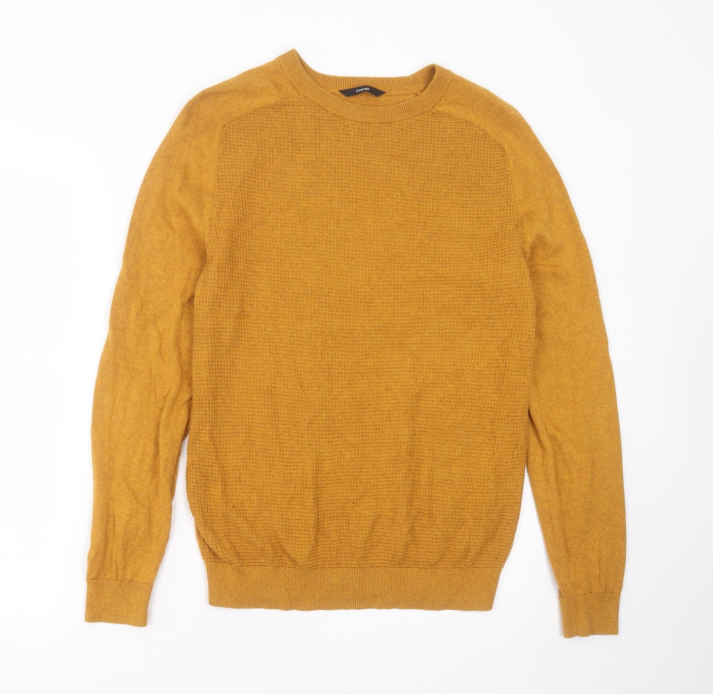 George Mens Gold Round Neck Check Cotton Pullover Jumper Size M