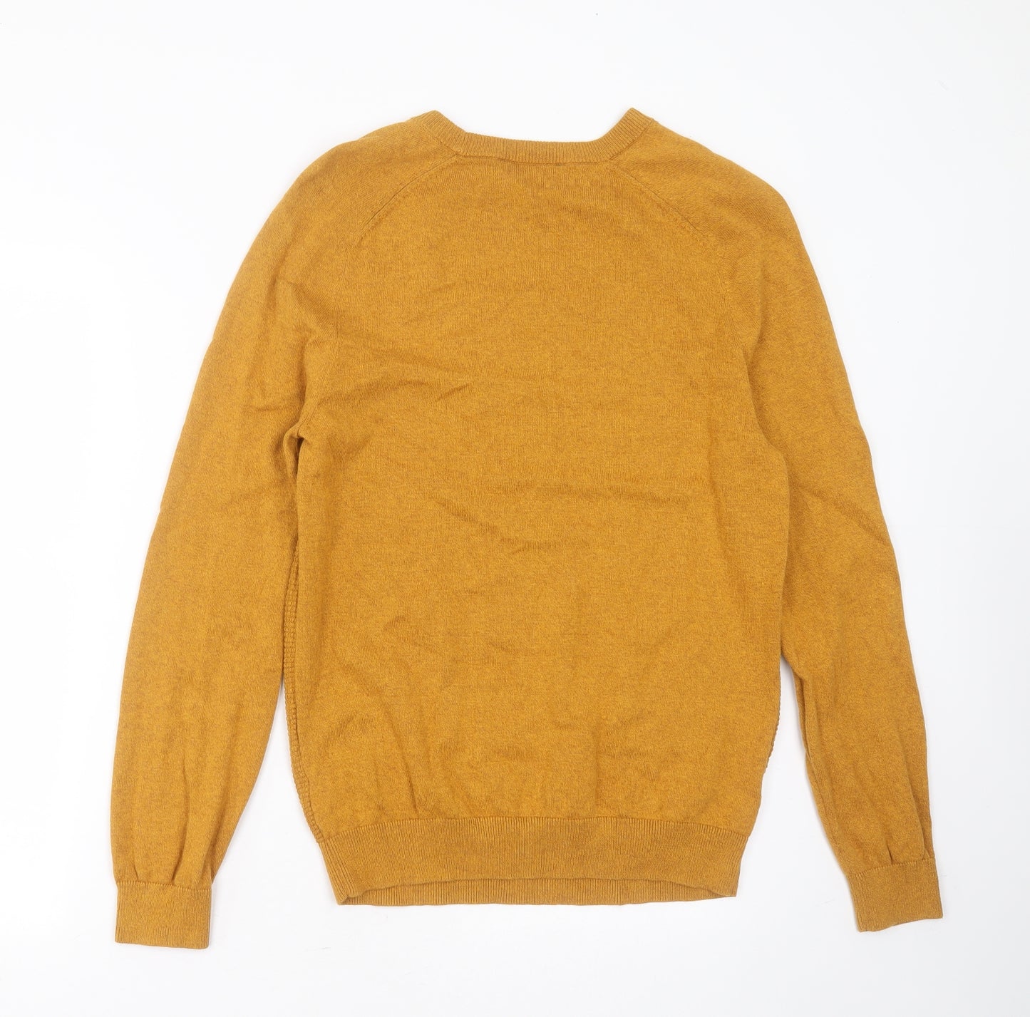 George Mens Gold Round Neck Check Cotton Pullover Jumper Size M