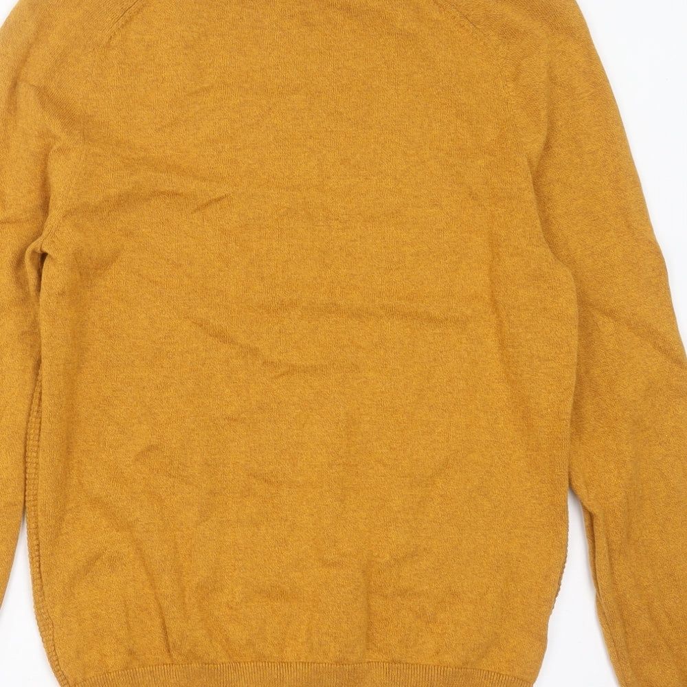 George Mens Gold Round Neck Check Cotton Pullover Jumper Size M